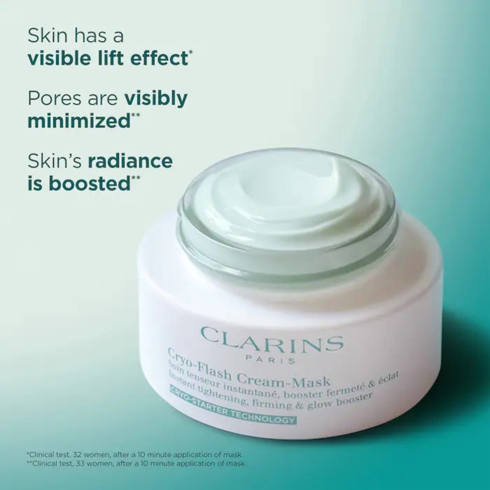 Instant Lift!Clarins 
Cryo-Flash Instant Lift Effect & Glow Boosting Face Mask